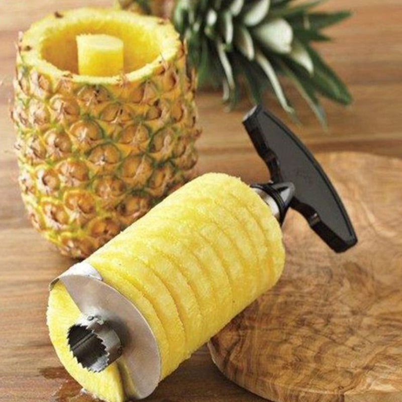 Roo Pineapple Corer with a hollowed pineapple and spiral rings